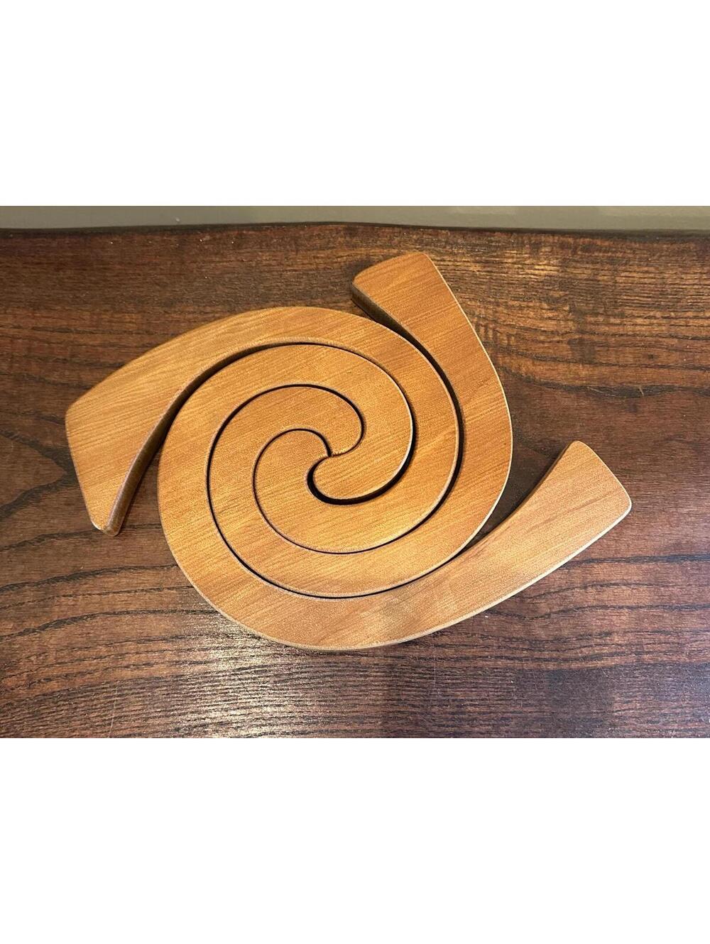 Vintage Mid Century Modern Interlocking Wooden Spiral Trivet Set